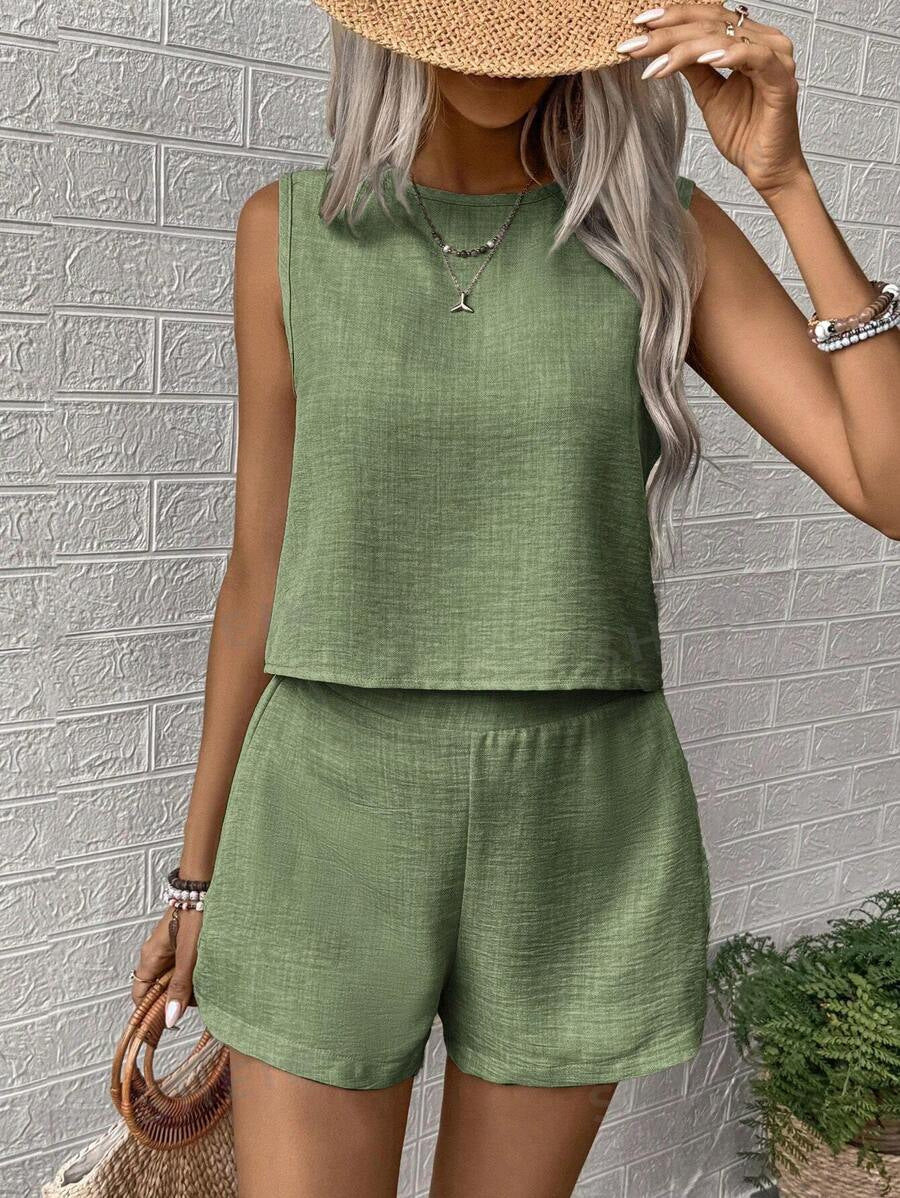 Dame afslappet sæt med cropped top og shorts Stilla