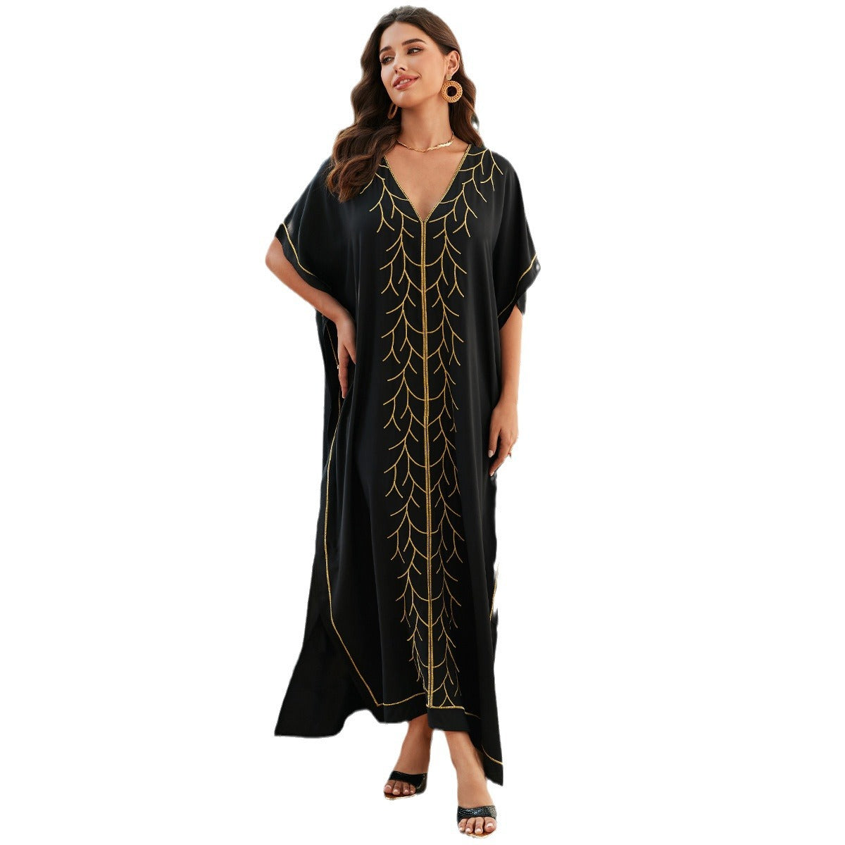 Dame elegant Kaftan med detaljeret guldbroderi Stilla
