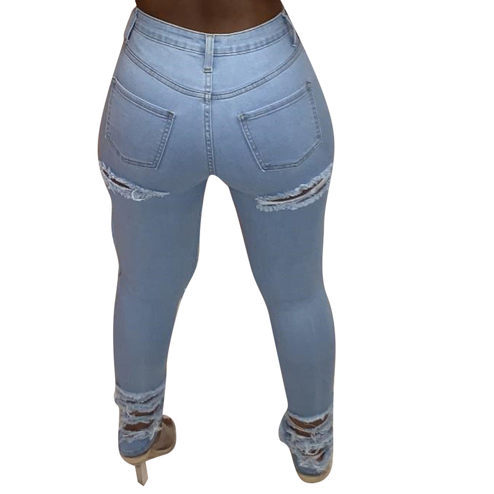 Dame Destroyed Skinny Jeans med sidelæns Cut-Out Stilla