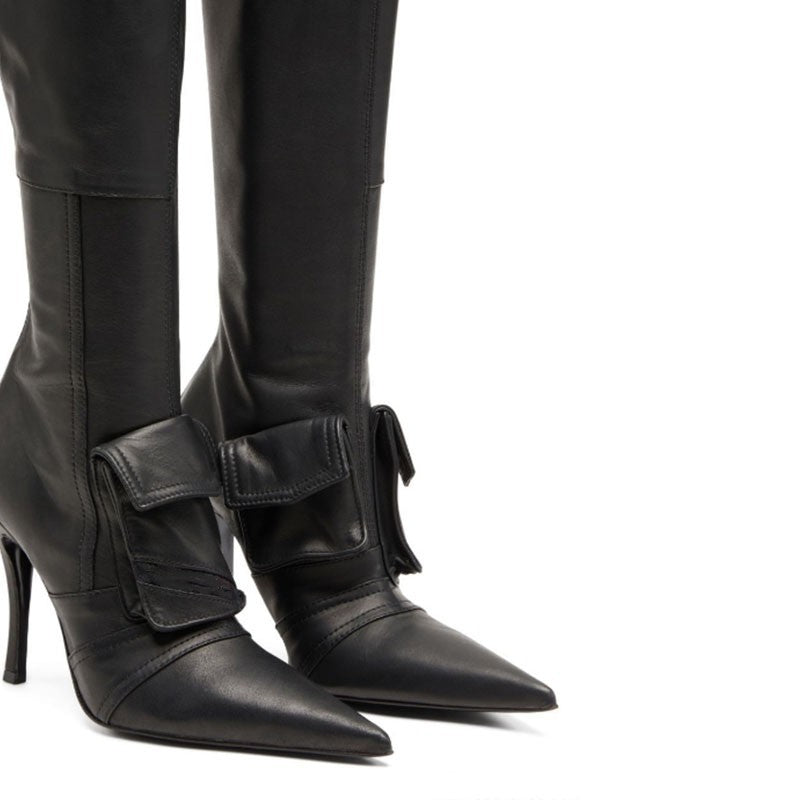 Femme High-Stiletto Denim Over-knæ Støvler med dekorativ lomme Stilla