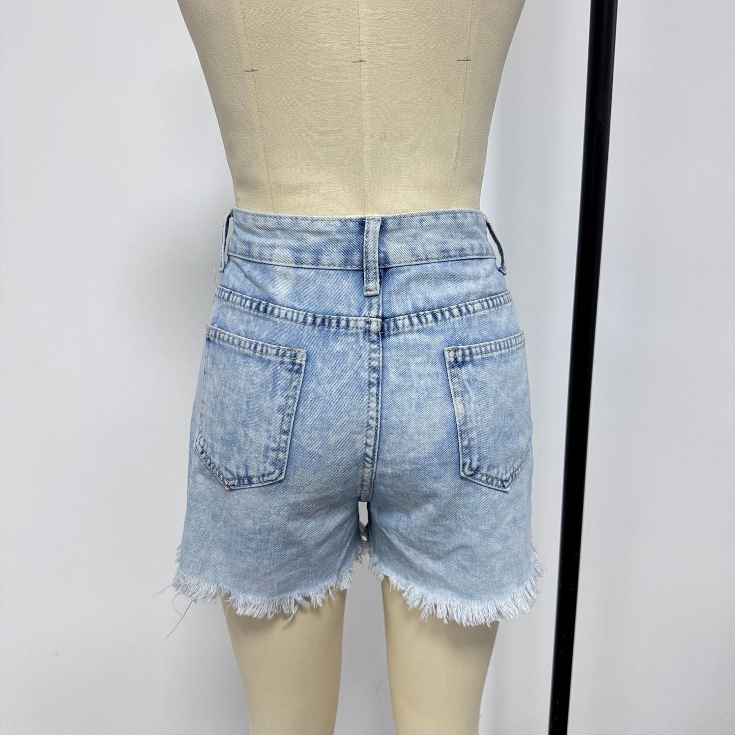 Dame Revnet Denim-Shorts med høj talje og afslappet kant Stilla
