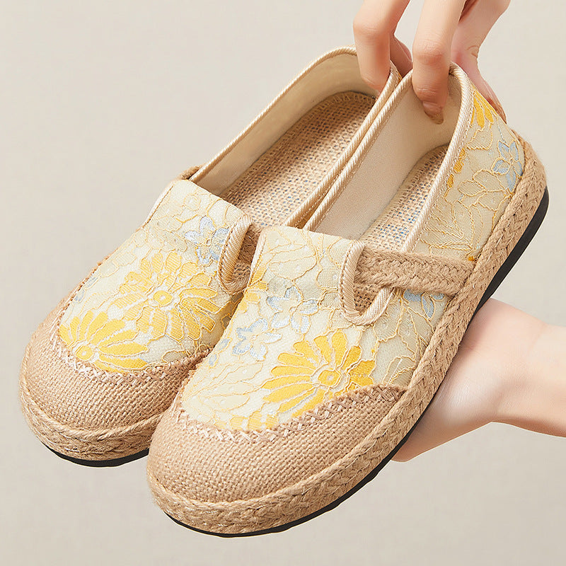 Dame Ballerinaer med floral spids og jute bund Stilla