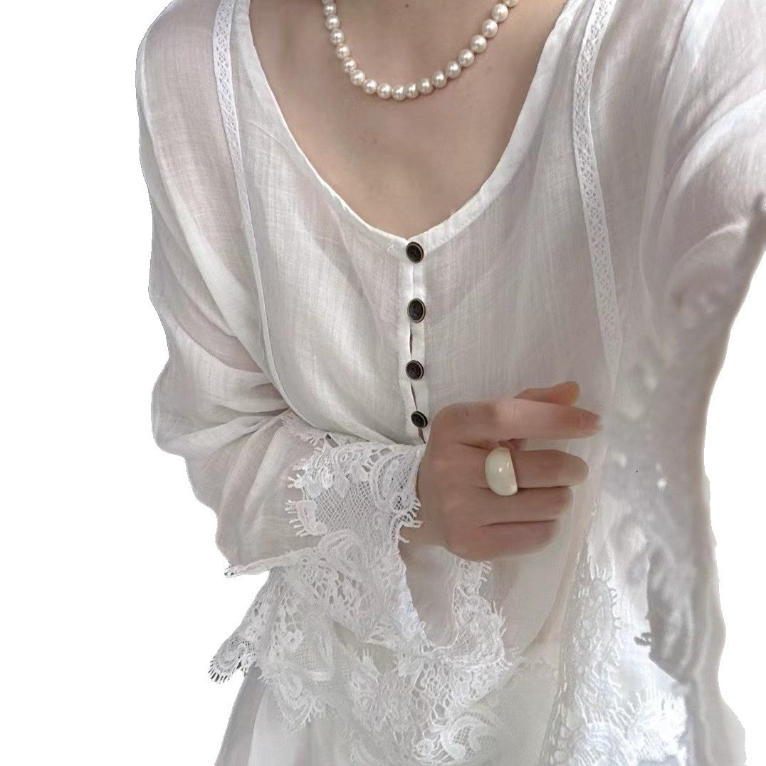 Dame Dekorativ Blonde Bluse Stilla