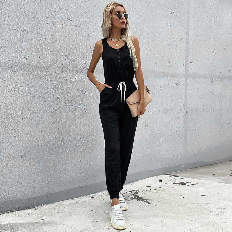 Dame jumpsuit med elastisk taljebånd og praktiske lommer Stilla