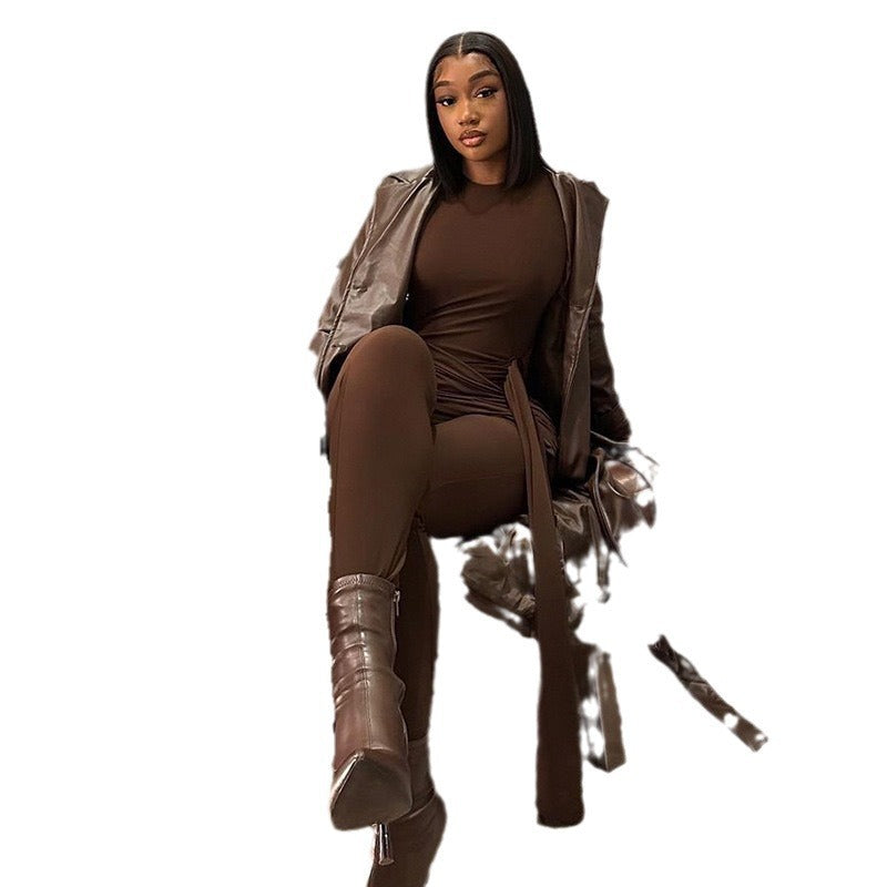 Dame Elegant Jumpsuit med asymmetrisk lynlås og indpakningsdesign Stilla