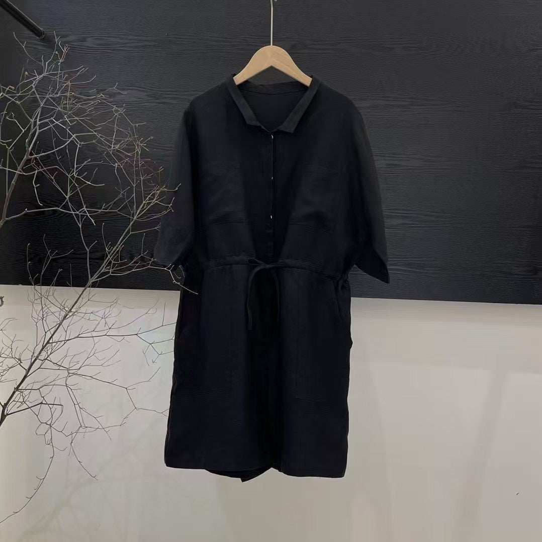 Damer Løs Jumpsuit med korte ærmer, taljebælte og lommer Stilla