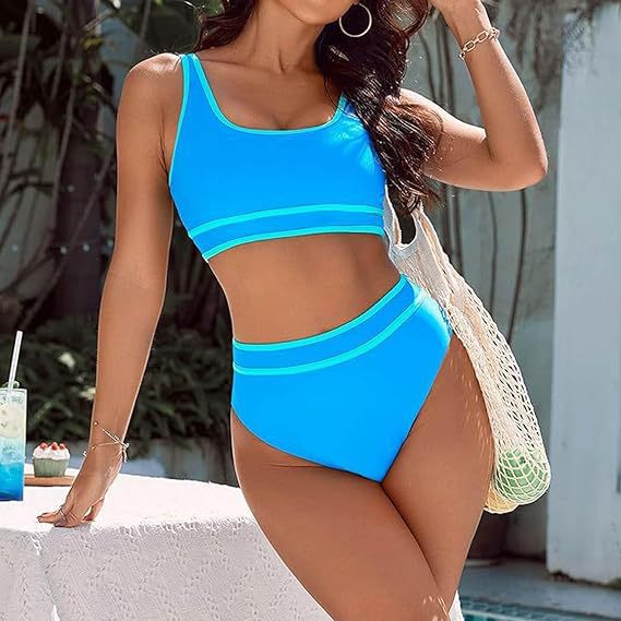 Dame Sporty Bikini-sæt med høj talje og kontraststriber Stilla