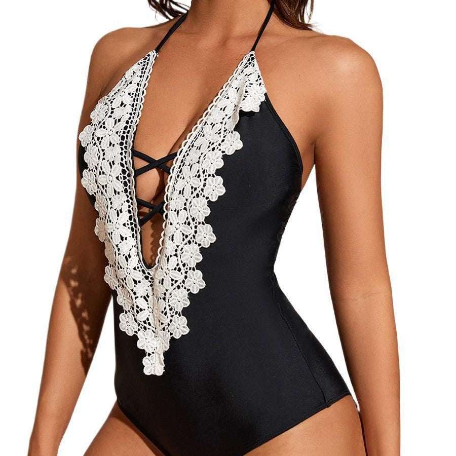 Dame elegant badedragt med hæklede spidser Stilla