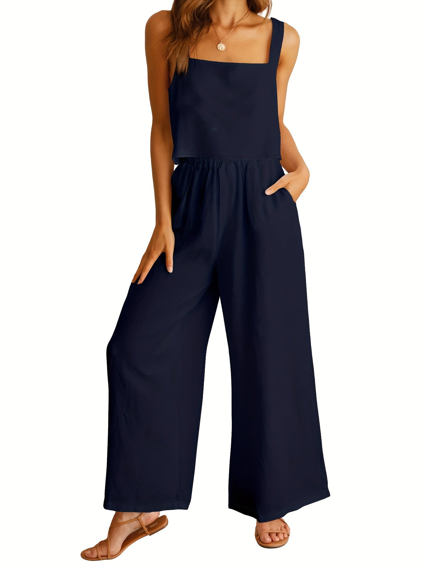 Dame-jumpsuit med bredt ben og justerbare stropper Stilla