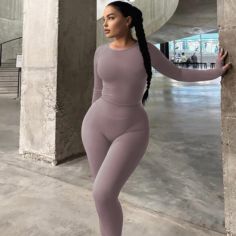Dame Sporty Cropped Top og Leggings Sæt i åndbart materiale med elastisk talje Stilla