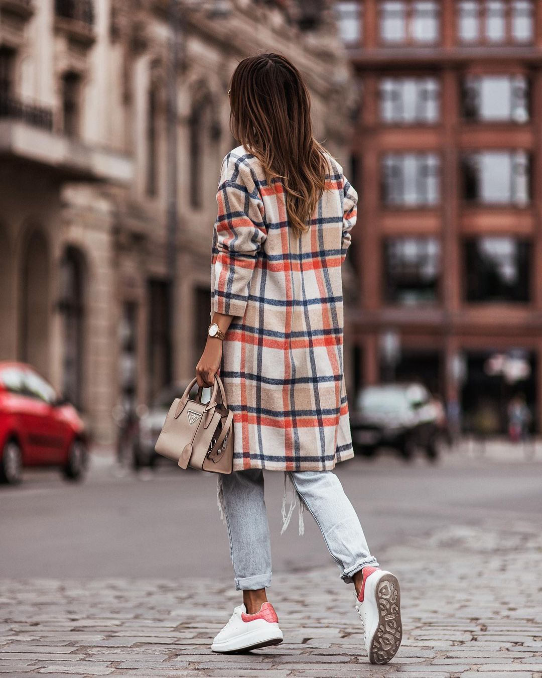 Dame oversized ternet frakke med dobbelt knaplukning og dybe lommer Stilla
