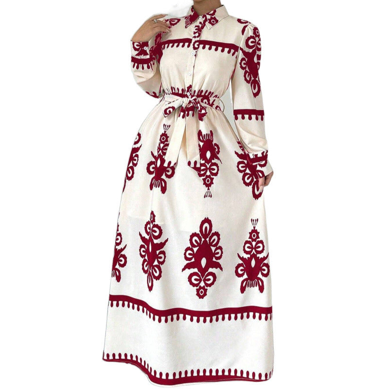 Dame Elegant Langærmet Maxi Kjole med Pyntet Design Stilla