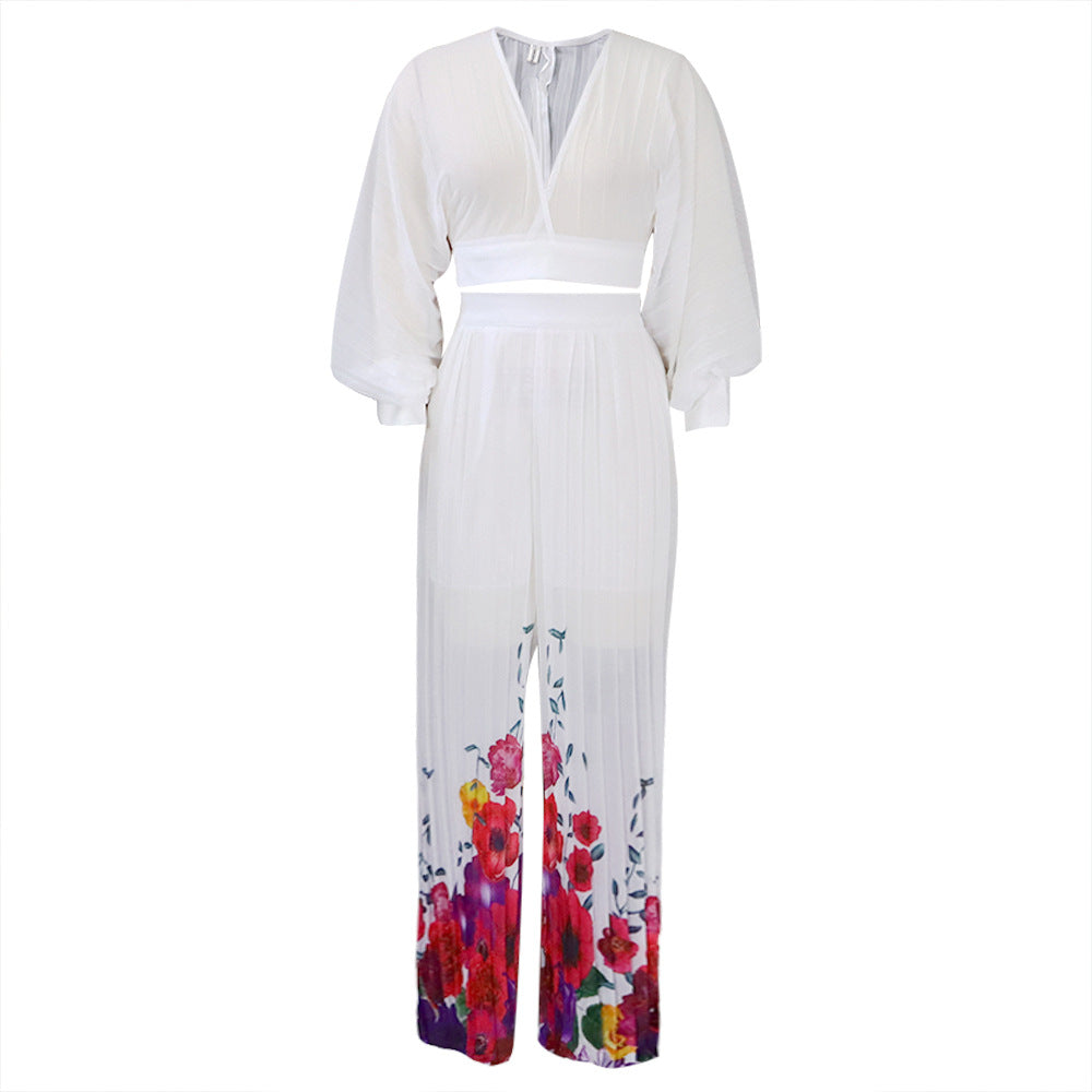 Dame elegant jumpsuit med voluminøse ærmer og blomstertryk Stilla