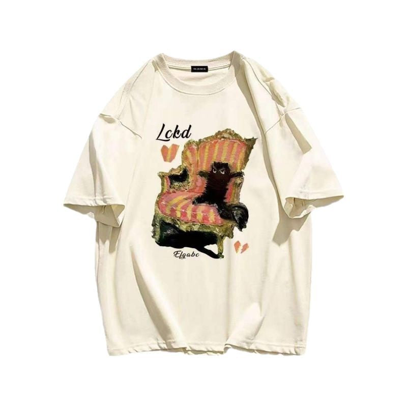 Dame sweatshirt med kunstnerisk kattemotiv og afslappet snit Stilla