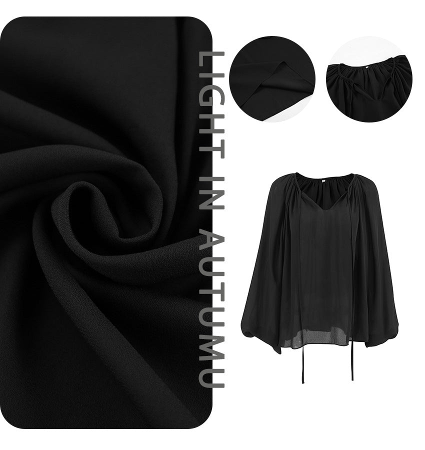 Dame elegant bluse med voluminøse ærmer og V-udskæring Stilla