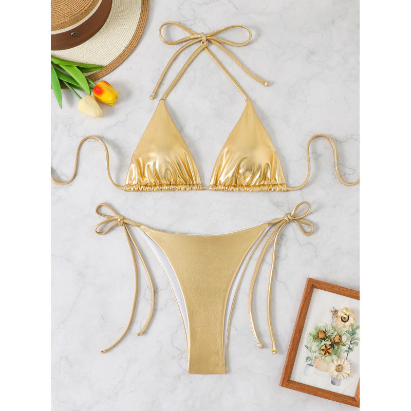 Dame Triangel-Bikini med glitrende tråde og sexy snøringer Stilla