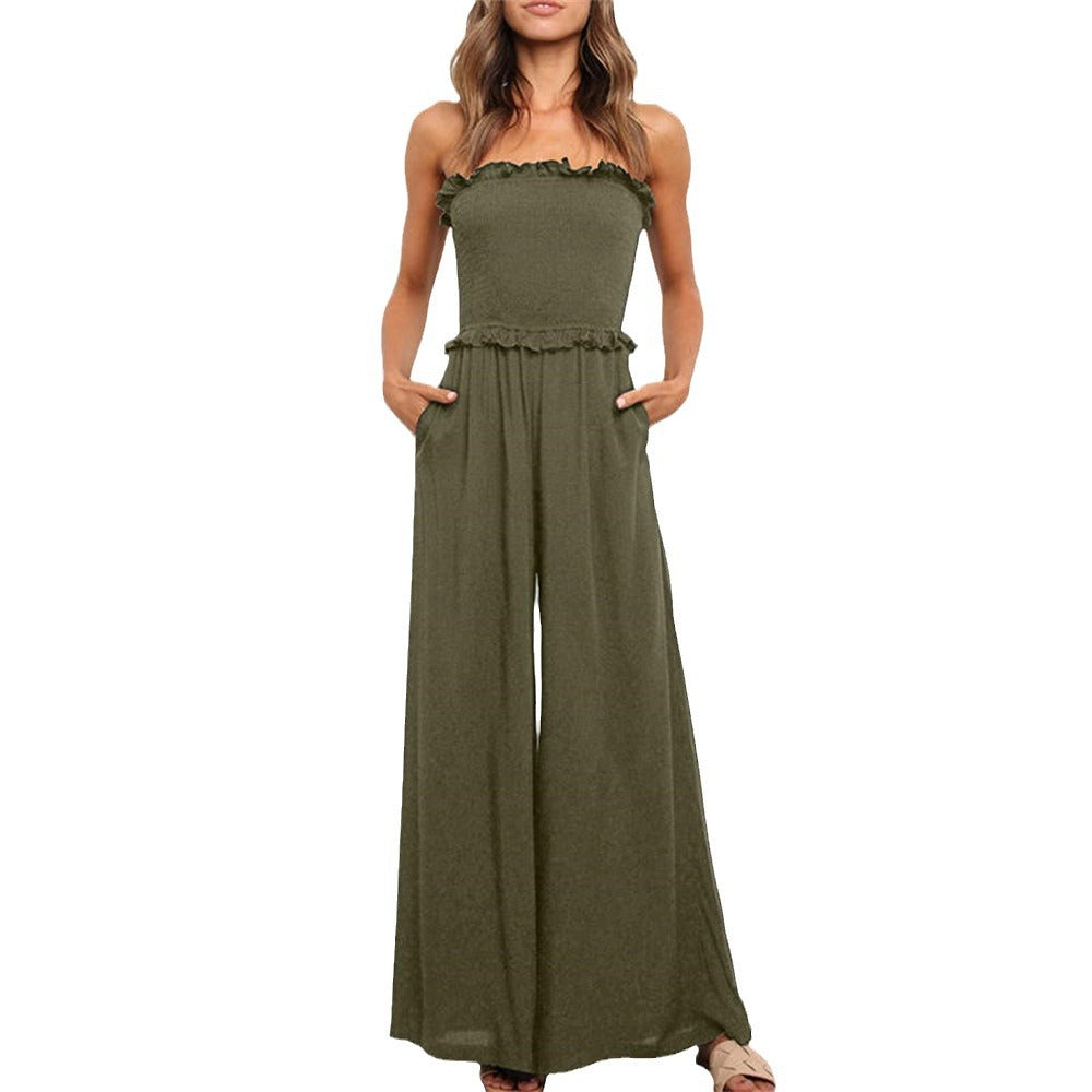 Damer vidt skåret jumpsuit med volanger Stilla