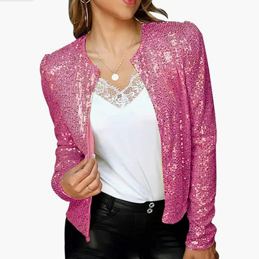 Stilla | Trendy Farve-Block Paillet Kort Casual Jakke