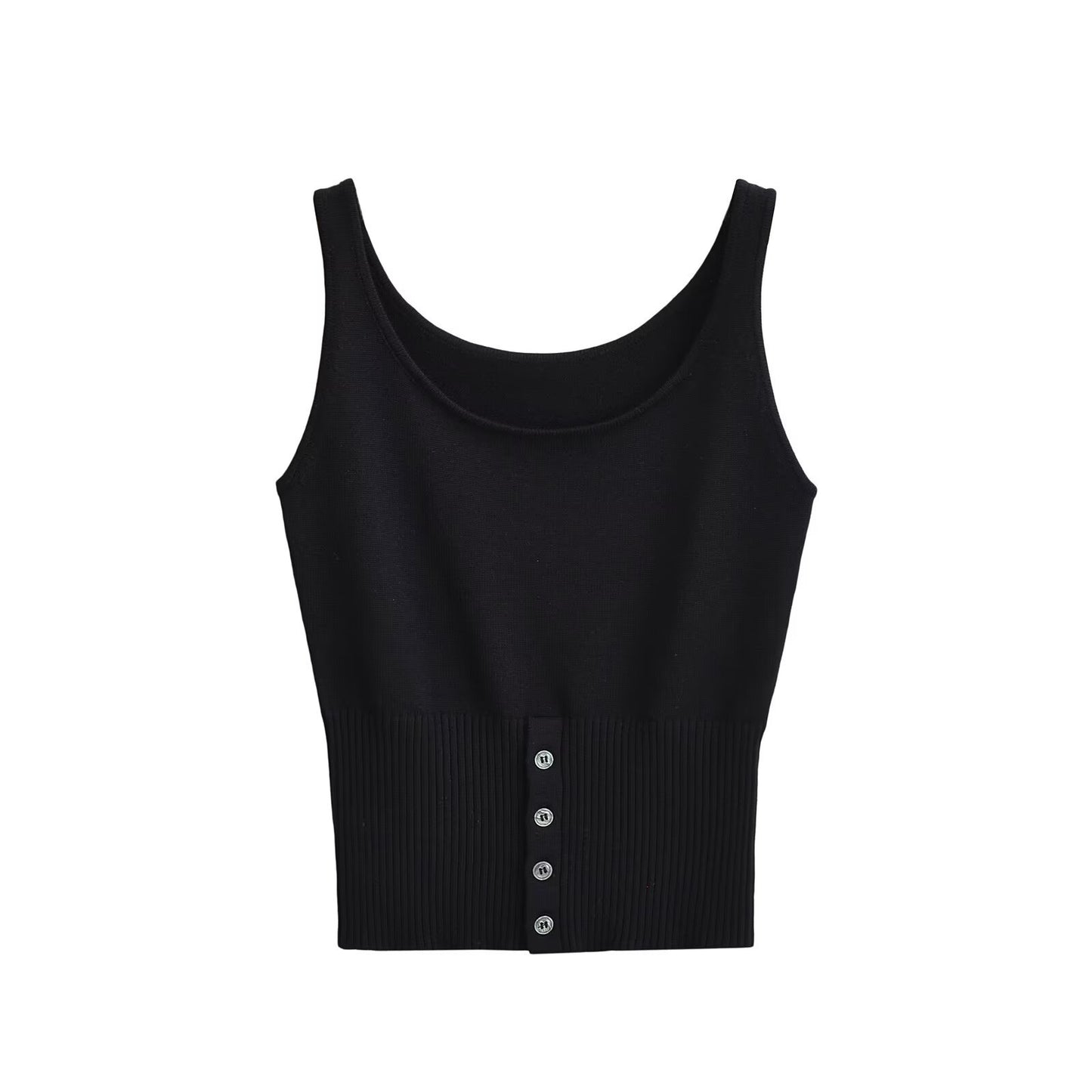 Dame cropped tanktop med elegant ribdesign og praktiske knapdetaljer Stilla