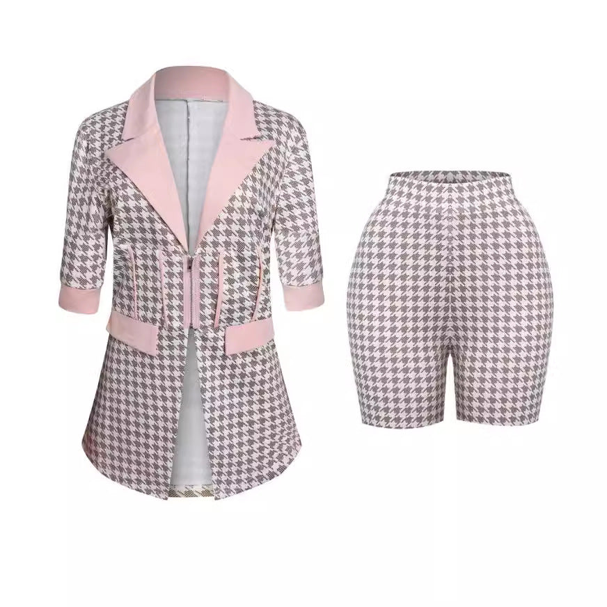 Dame Designer Blazer-kjole med klassisk hane-tern-mønster og tætsiddende snit Stilla