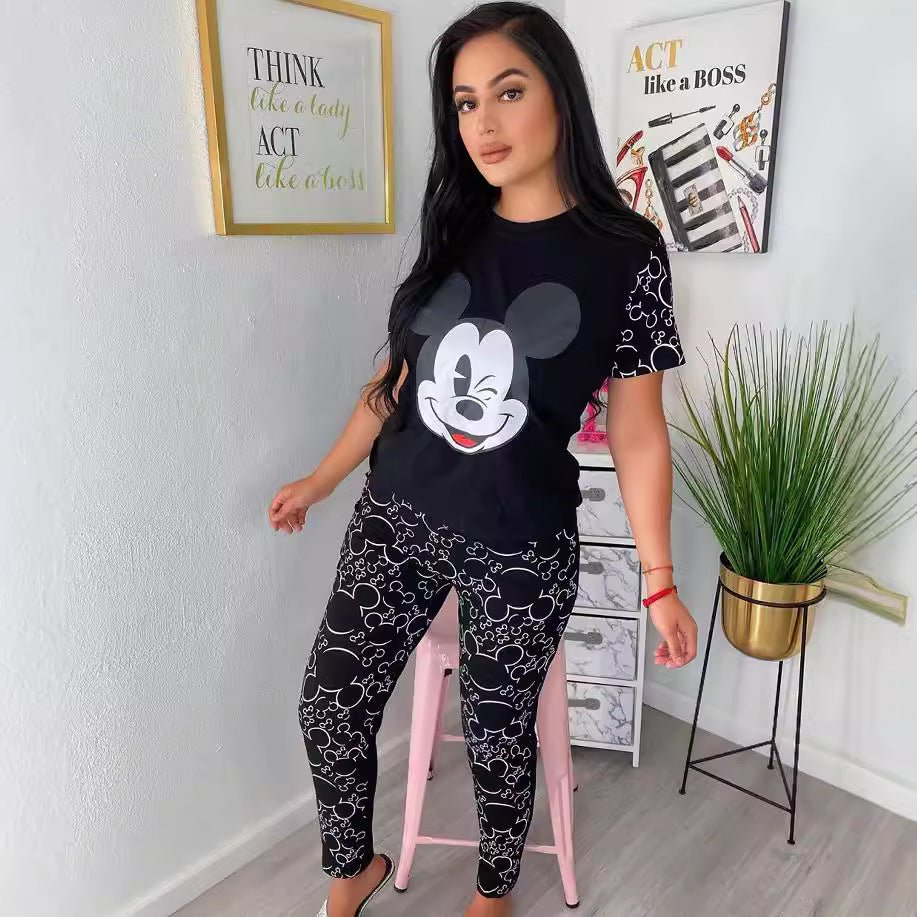Dame Pyjamasæt med Mickey Mouse-motiv og elastiske leggings Stilla