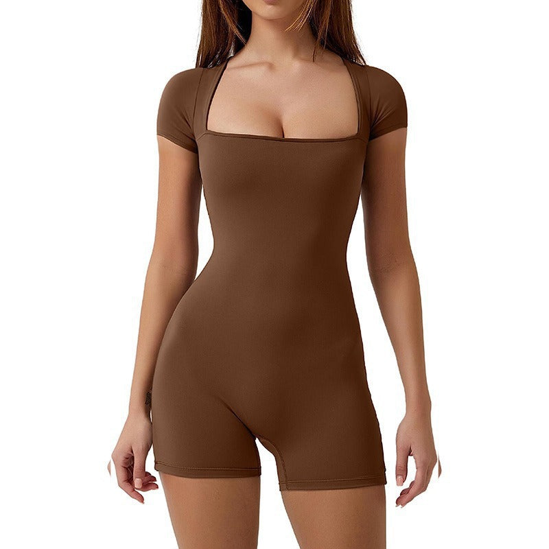Dame Bodycon Jumpsuit med firkantet udskæring og korte ærmer Stilla
