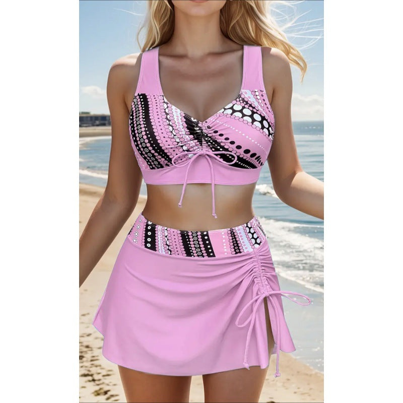 Dame Tankini sæt med moderne plisse design og justerbar nederdel Stilla