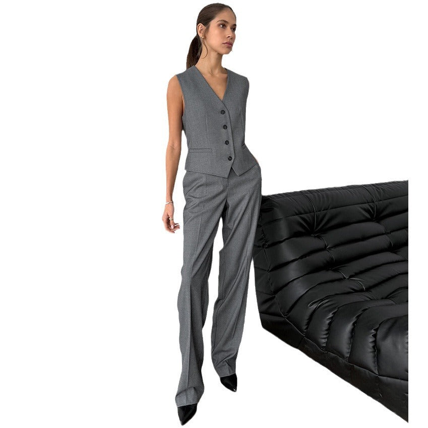 Dame Elegant jakkesæt med ærmeløs blazer og bred ben Stilla