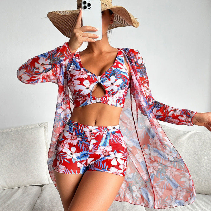 Dame Bikinisæt med gennemsigtig Kimono og blomstret design Stilla