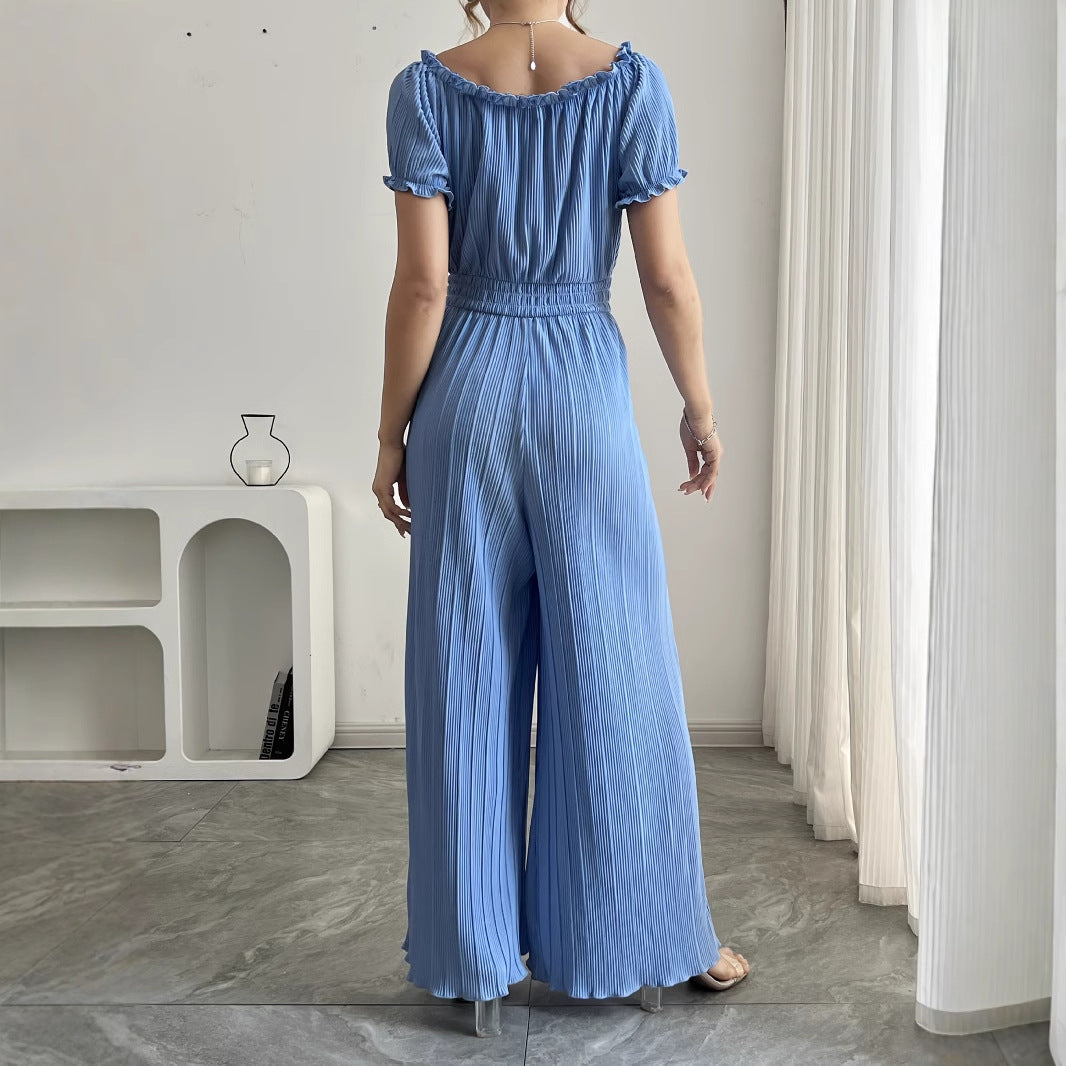 Dame Plissé- jumpsuit med elastisk talje og raglanærmer Stilla