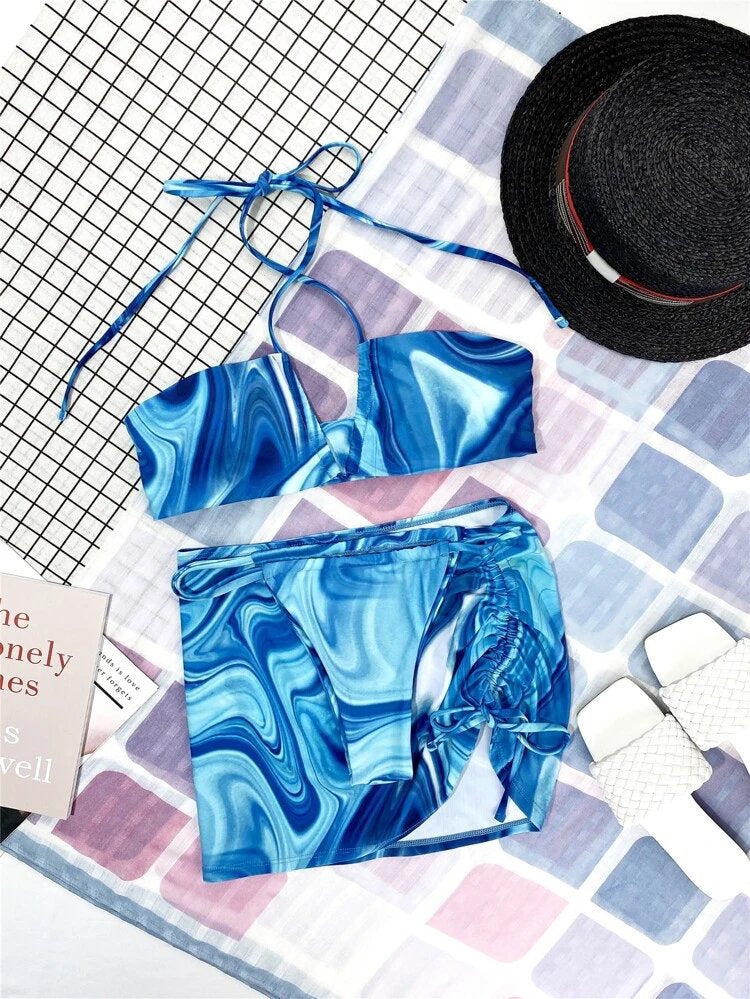 Dame bikini-sæt med raffineret indpakningsskørt og stilfuld top Stilla
