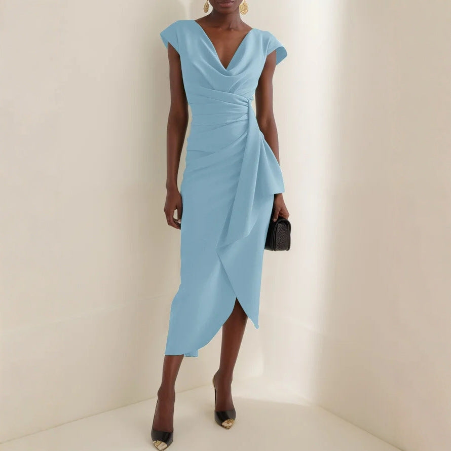 Dame Elegant Draperet Midi-Kjole Stilla