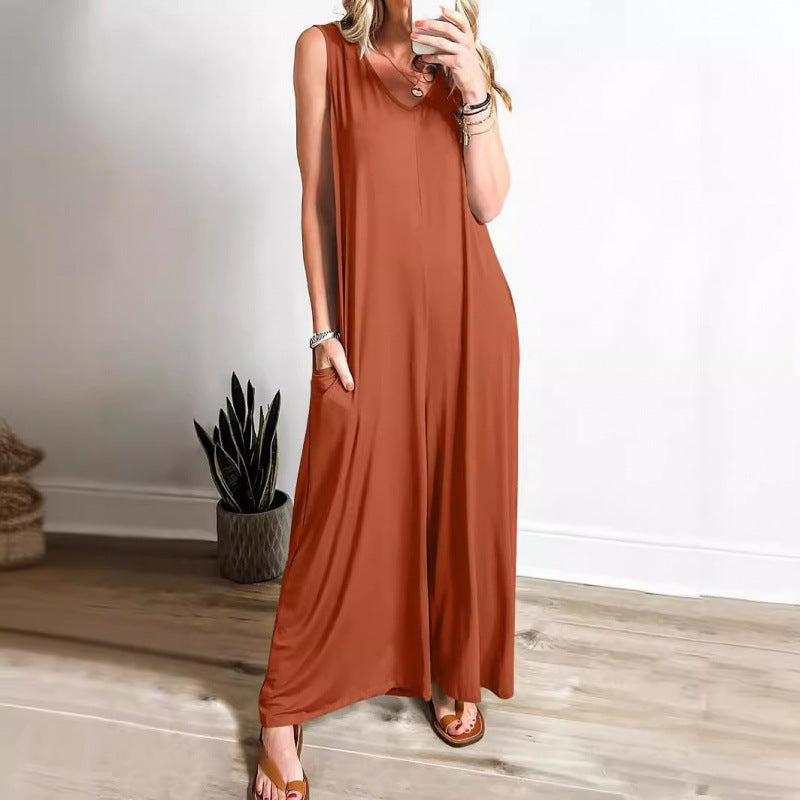 Dame luftig jumpsuit med bred pasform og dyb V-udskæring Stilla