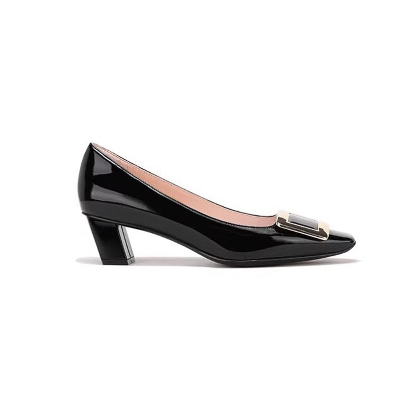 Dame Elegant Lacklæder Blokhæl Pumps Stilla