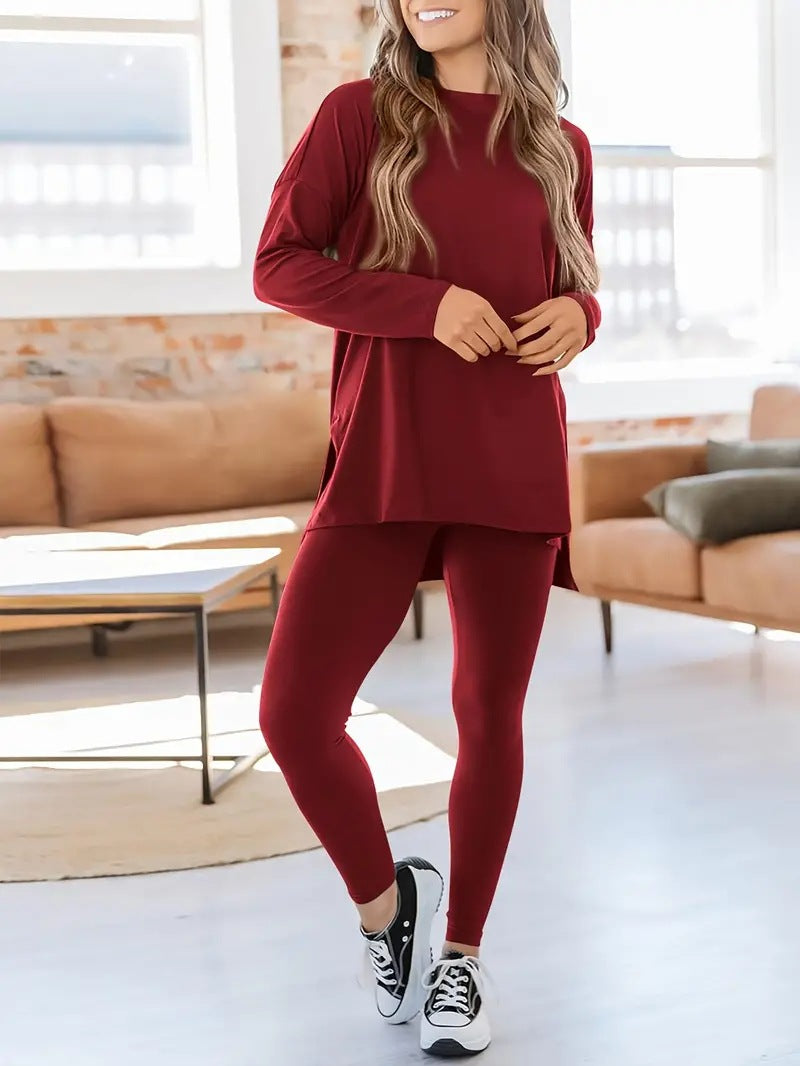 Dame Sporty Lang Tunika Bluse og Leggings Sæt Stilla