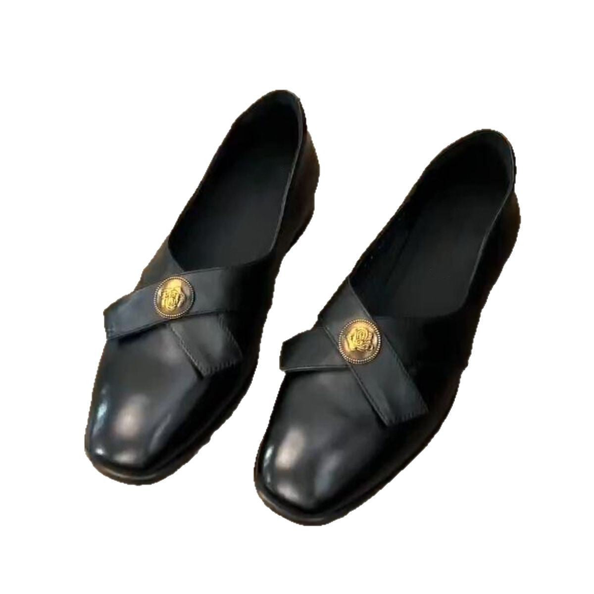 Dame Elegant Firkantet Tå Sæbler med Dekorativ Knap Stilla