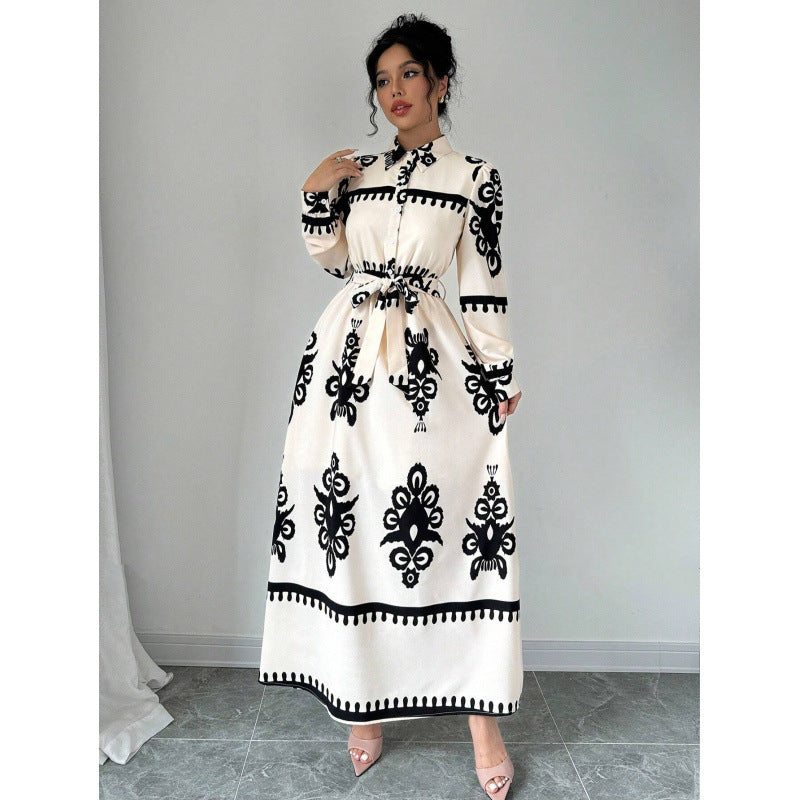 Dame Elegant Langærmet Maxi Kjole med Pyntet Design Stilla