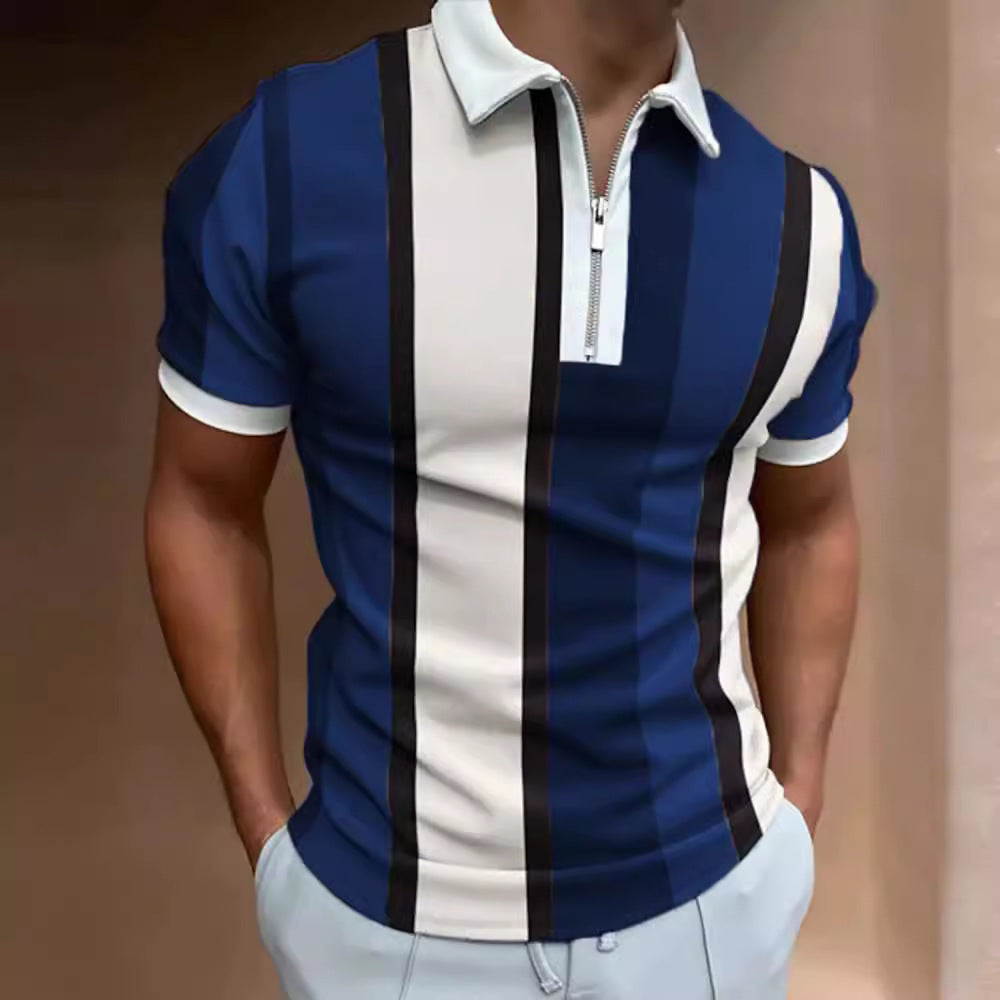 Herre poloshirt med moderne lynlås og stilfuldt stribemønster Stilla