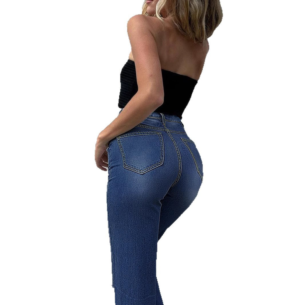 Dame distressed bootcut jeans med afslappet snit og trendy revnedetaljer Stilla