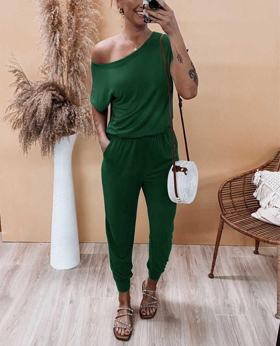 Dame Off-Shoulder Jumpsuit med elastisk liv og afslappet snit Stilla