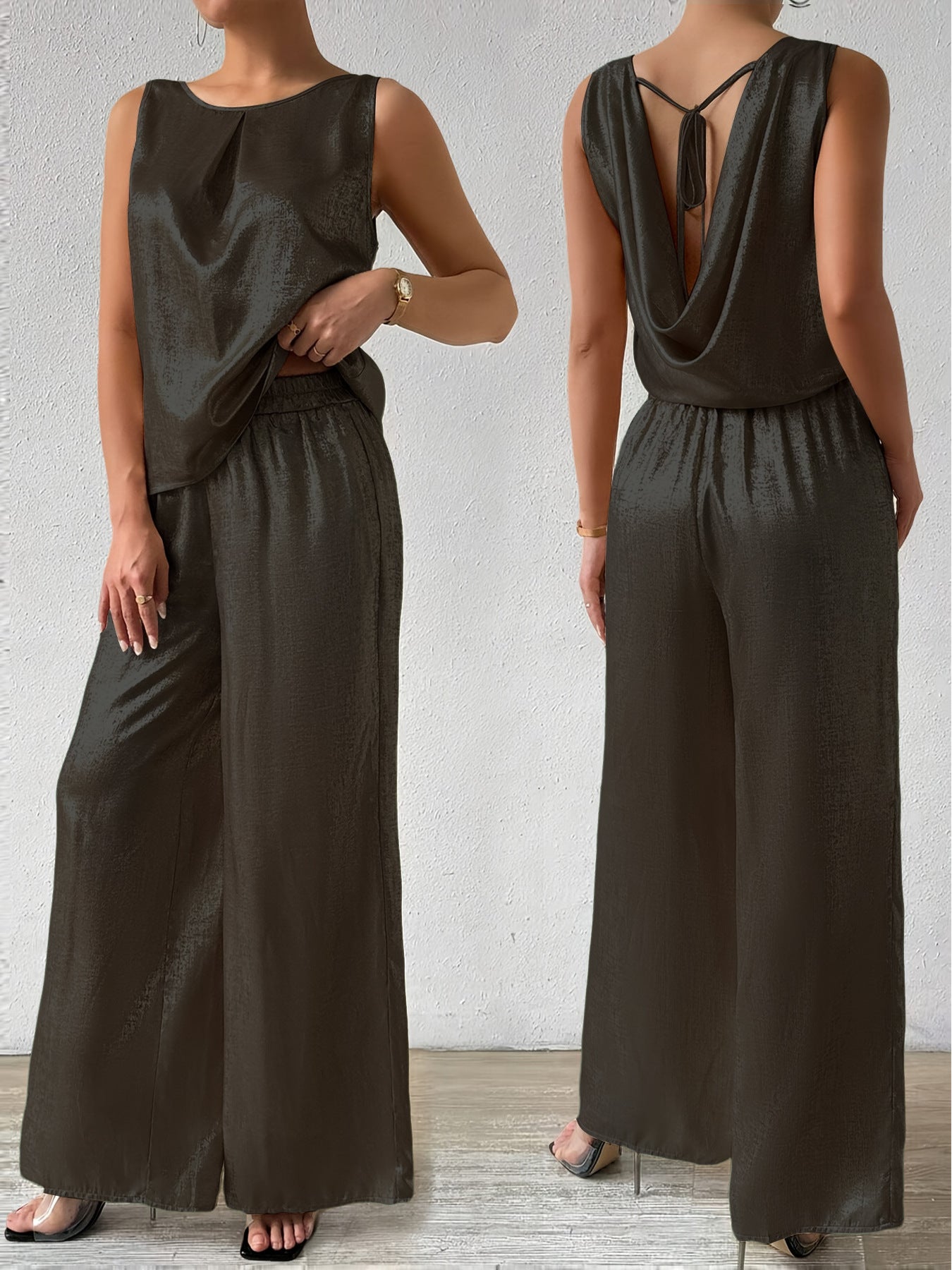 Dame jumpsuit med dyb rygudskæring og flydende silhuet Stilla
