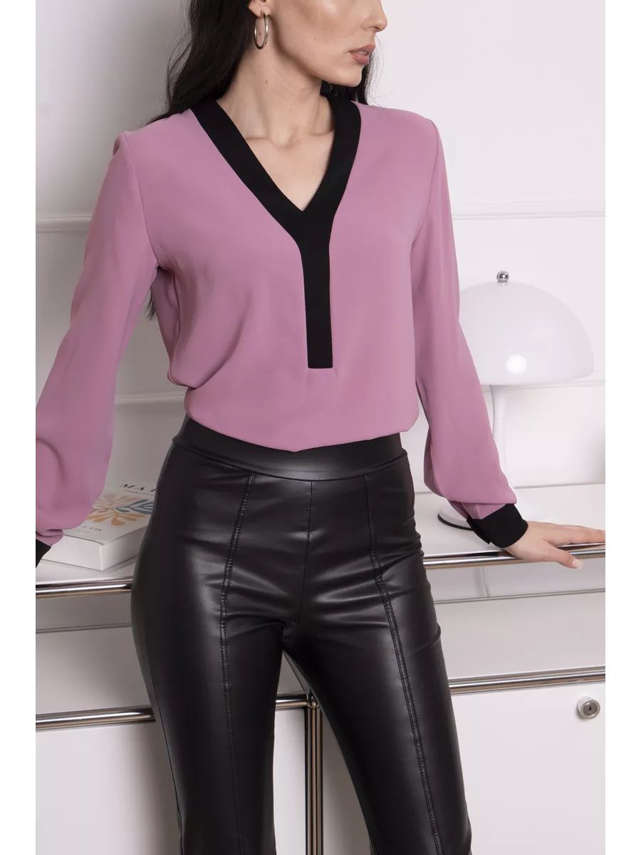 Dame elegant bluse top med moderne kontrastdetaljer Stilla