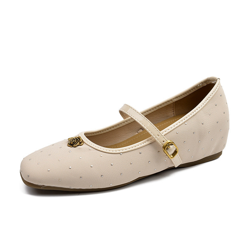 Dame Dekorative Mary Jane Ballerinaer med Strass-accenter Stilla