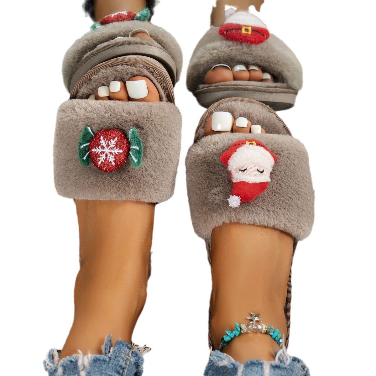 Dame plys hjemmesko med festligt Santa-design Stilla