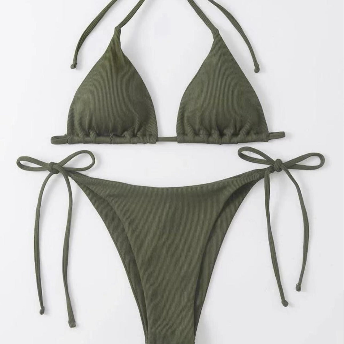 Dame Triangel-Bikini-Sæt med justerbare bindebånd og ribbet design Stilla