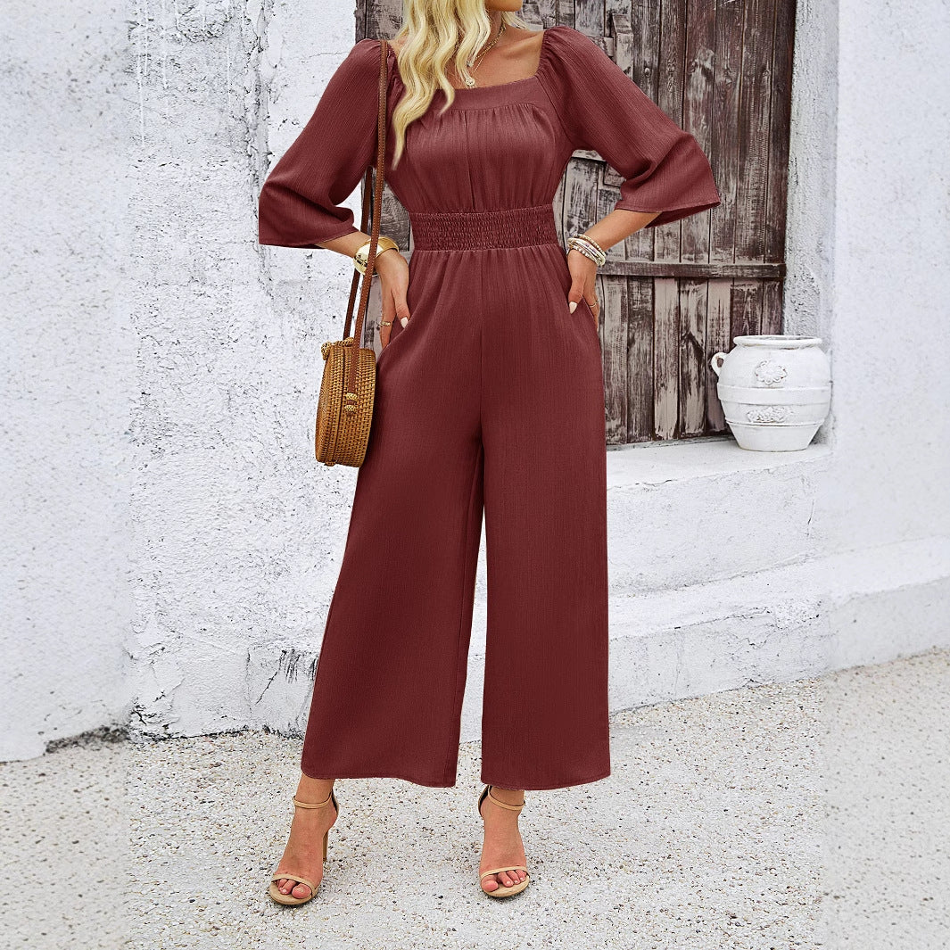 Dame Casual Jumpsuit med Flæse og Bred Ben Stilla
