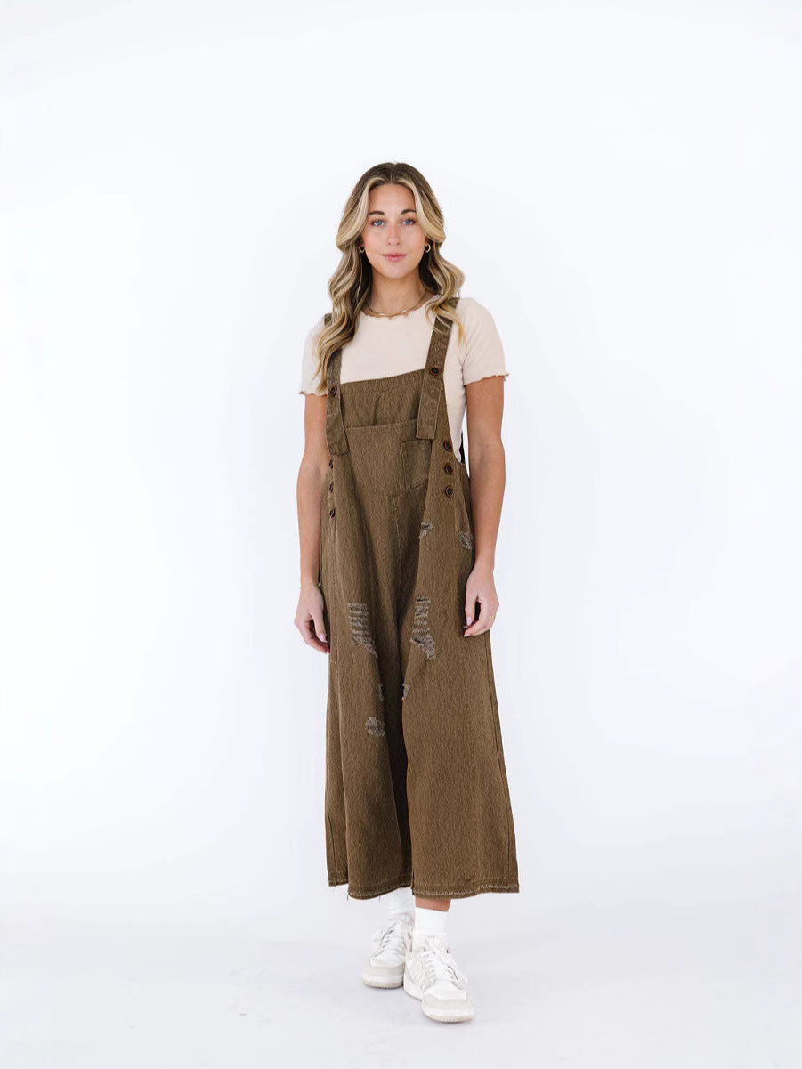 Dame Casual Denim Overalls med stilfulde Rivne Detaljer Stilla