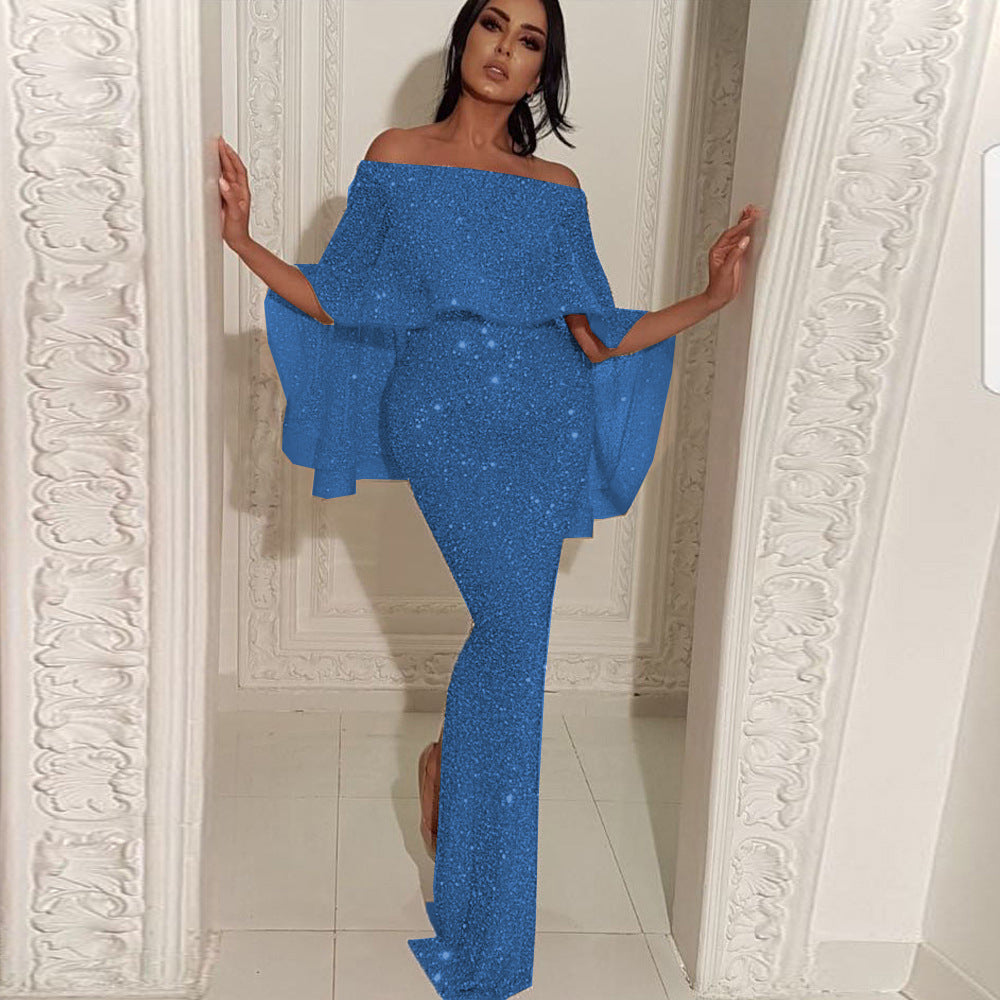 Dame Elegant Jumpsuit med skinnende overdel og lange, figursyede ben Stilla