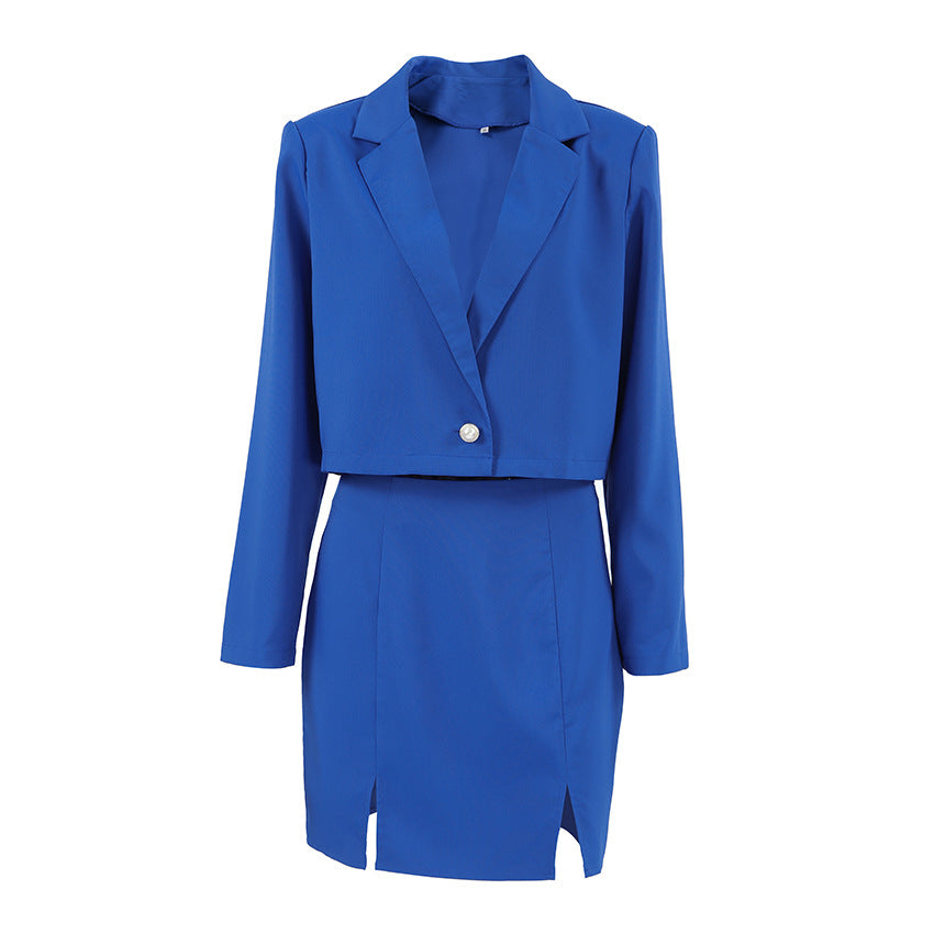 Dame Cropped Blazer og Nederdel Sæt med dyb Slids Stilla