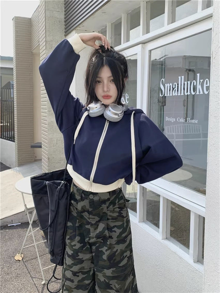 Dame Cropped Hættetrøje med kontrasterende Manchetter Stilla